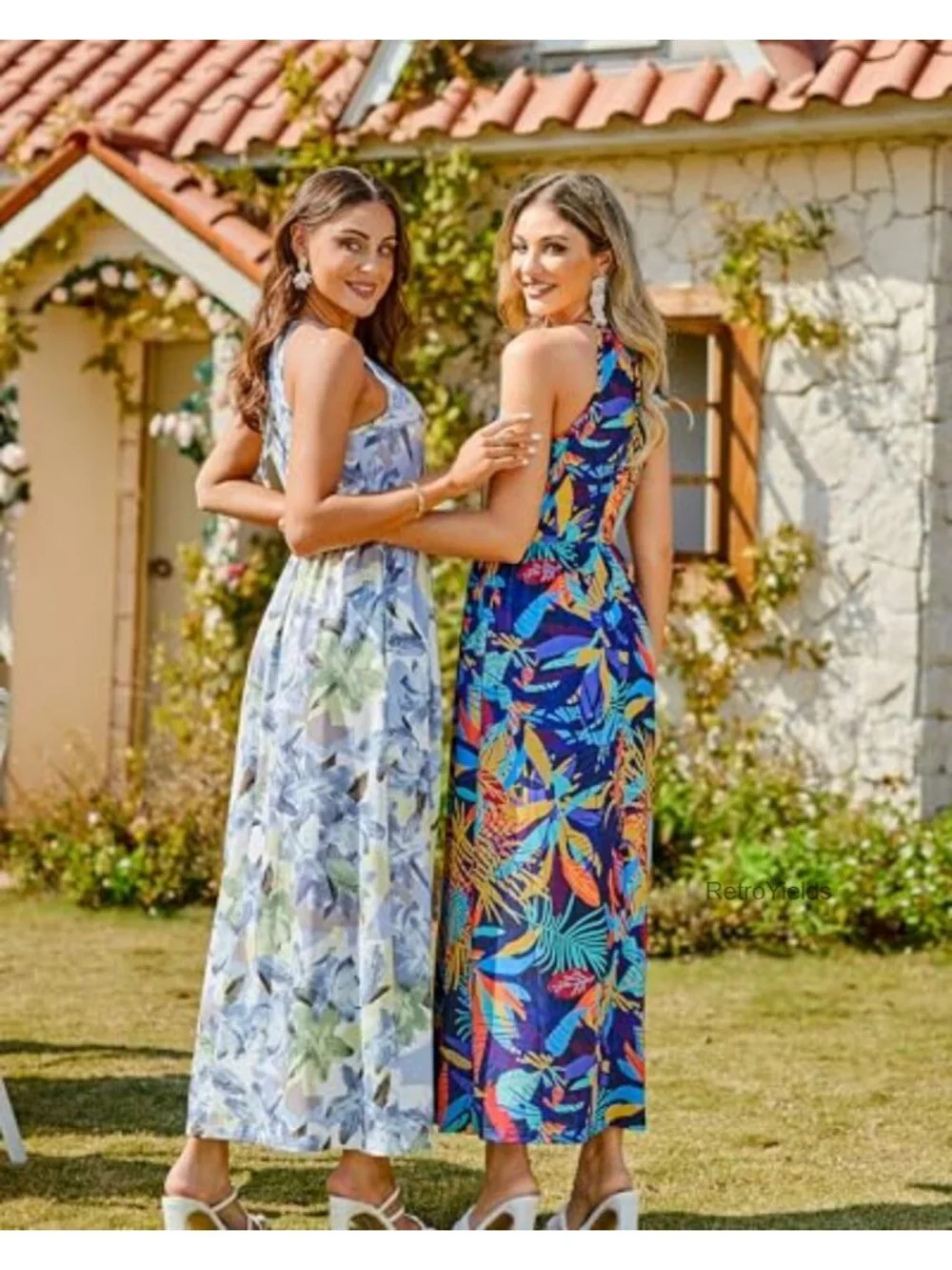 KILIG Women's Floral Split Maxi Dress Sleeveless Halter Beach Summer